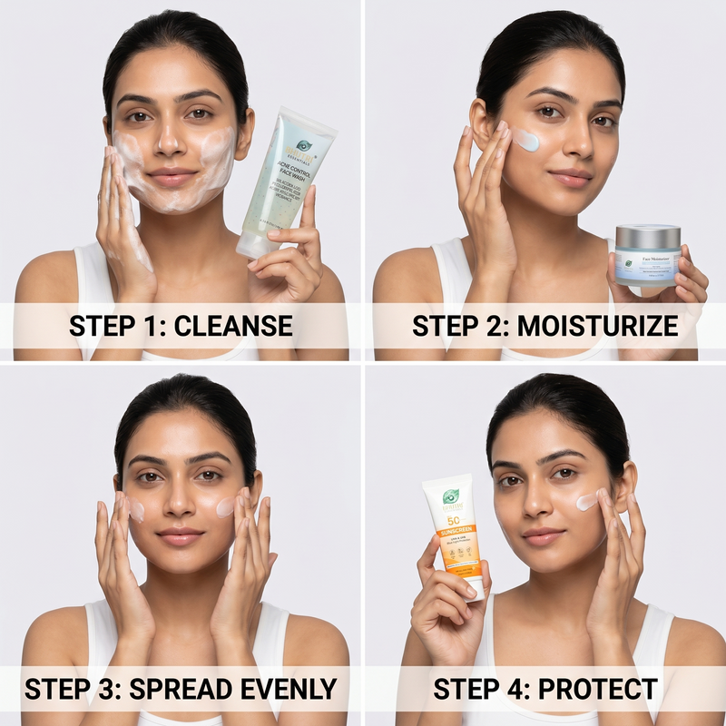 Face Wash, Moisturiser, Sunscreen